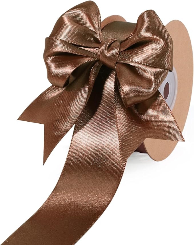LaRibbons Brown Satin Ribbon 1 1/2 Inch 50 Yards Thin Luxury Double Faced Mocha by LaRibbons