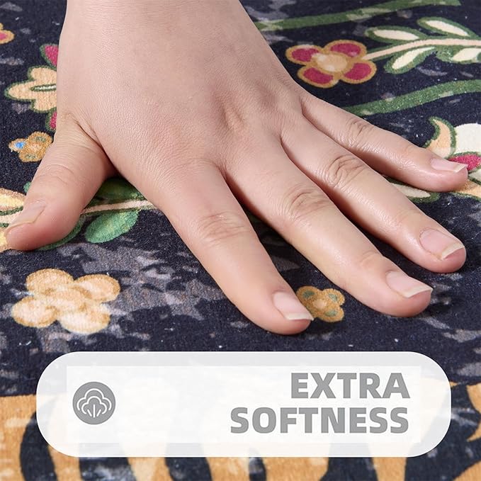 Oriental Tropical Washable Rugs, Thin Black Boho Vintage Distressed Hippie 4x6 - Image 3