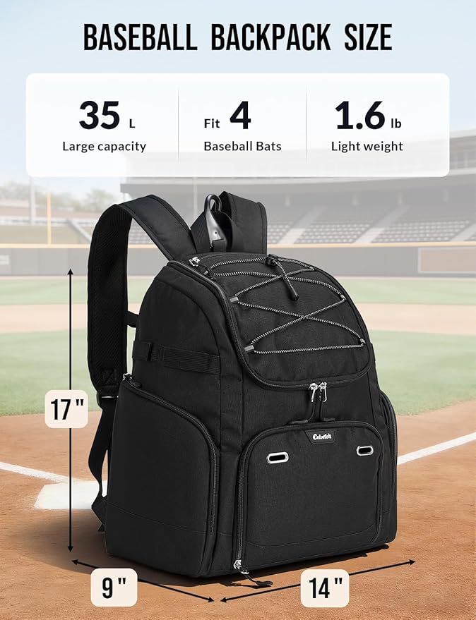 Baseball Backpack for Adult Large Capacity Softball Bat Bag with Shoe Compartment & Wet Pocket Baseball Bag with Fence Hook for 4 Bats & Equipment