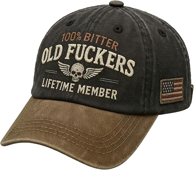 Old Fuckers Club-Vintage Baseball Cap, Hand-Embroidery Adjustable Wash Old Fuckers Club100% Bitter Lifetime Member Hat