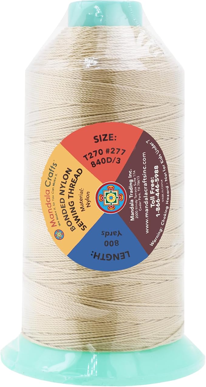 Mandala Crafts Bonded Nylon Thread Cream Heavy Duty Sewing Threads - Image 3