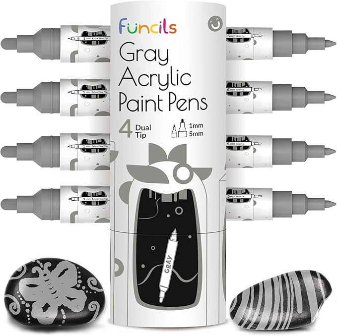4 Dual Tip Gray Paint Pen Metallic by Funcils