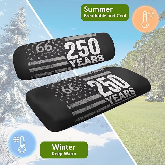 Yewatlles Grey 250th American Flag Golf Cart Seat Cover Set Fashion Printed for Club Car Small Breathable Bench Seat Covers, Washable Polyester Cloth