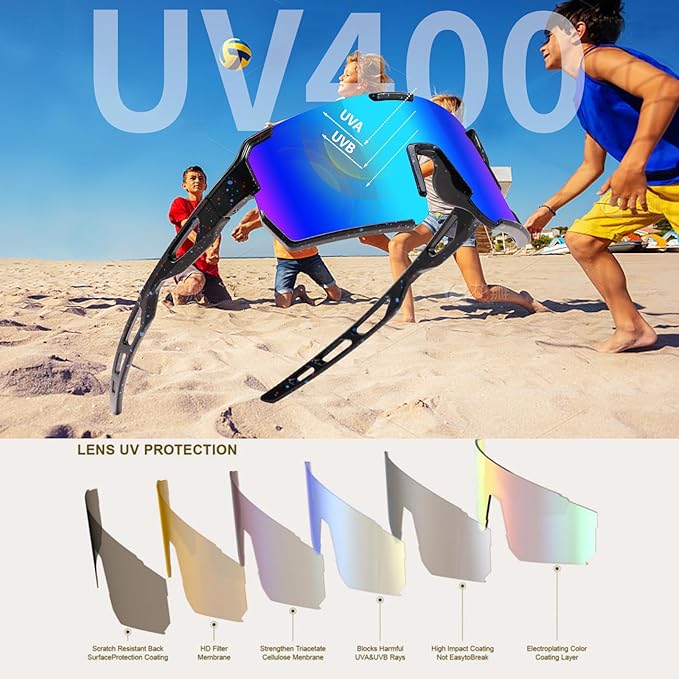 YDAOWKN Kids Sunglasses Youth Baseball Sunglasses Boys Girls Softball Cycling UV400 Protection Sports Goggles