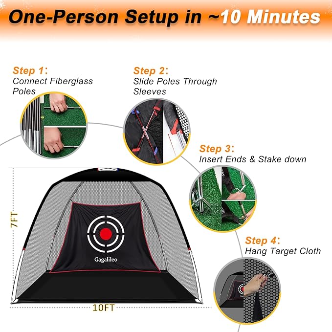 Gagalileo Golf Hitting Net Backyard Driving: 10x7FT Professional Backstop with Silent Velvet Target Portable Practice for Men Dad Complete Sport Set Gift