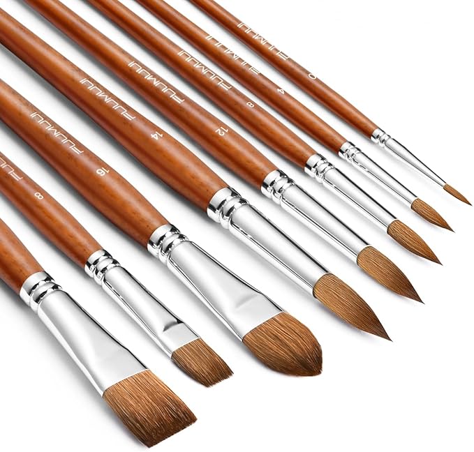 Sable Watercolor Brushes Professional, Fuumuui 8Pcs Sable Brush Set Variety by FUUMUUI