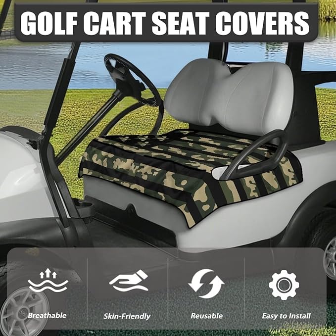 Golf Cart Seat Covers, Universal Golf Cart Seat Towel Blanket with 4 Front Pockets & Nonskid Bottom Fits for Club Car 2 Person Seats Golf Carts