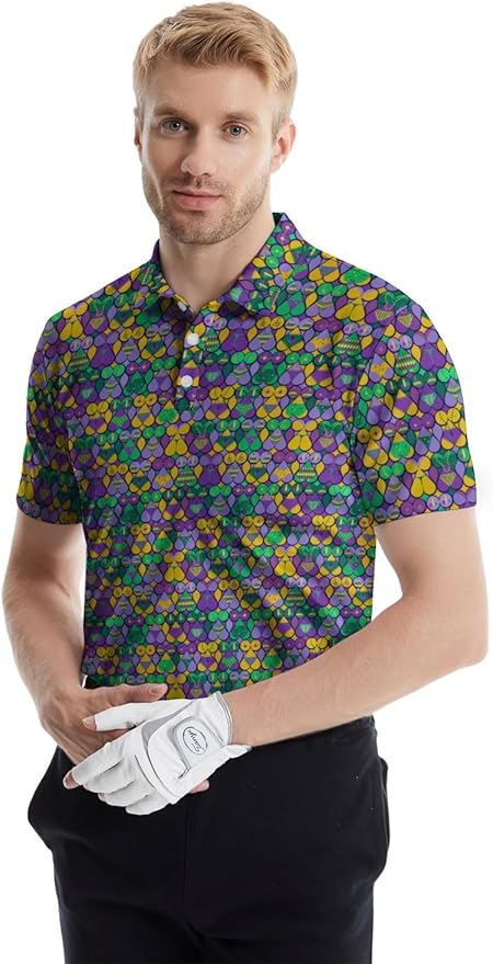 HUURAY Funny Golf Polos for Men Funny Print Short Sleeve Shirts Quick Dry Polo Shirts Hawaiian Shirt Performance Golf Outfits