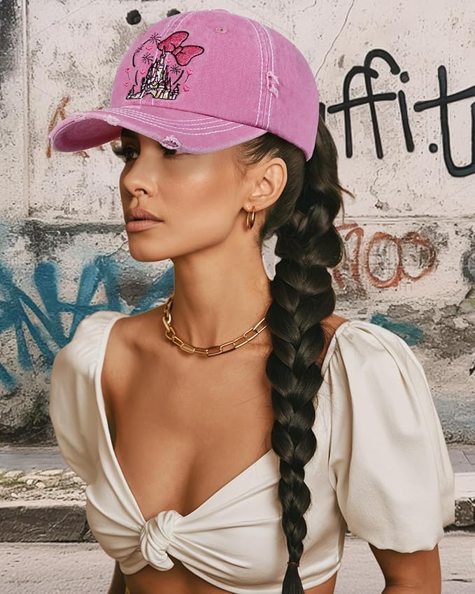 Flafens Women Pony Hats High Ponytail Baseball Caps - Cotton Vintage Washed Distressed Adjustable Criss Cross Trucker Hat