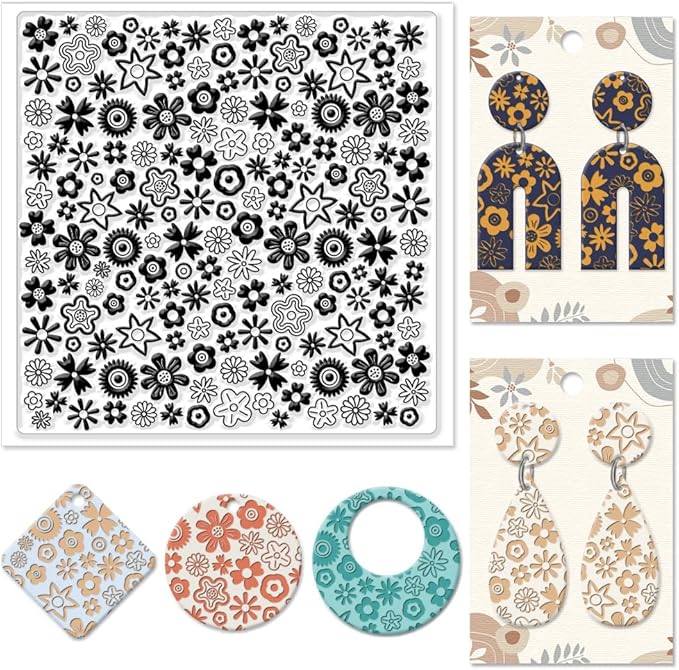 CHGCRAFT Polymer Clay Texture Sheets Cartoon Flowers Texture Stamp Sheets by chgcraft