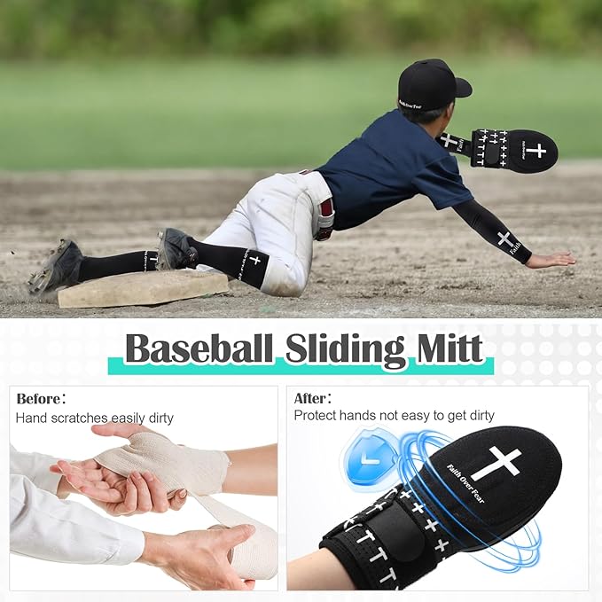 4 Pcs Christian Faith Cross Baseball Guard Accessories Include Christian Sliding Mitt Faith Arm Sleeve Cross Baseball Hat and Religious Socks Left/Right Hands - Hand and Wrist Protection