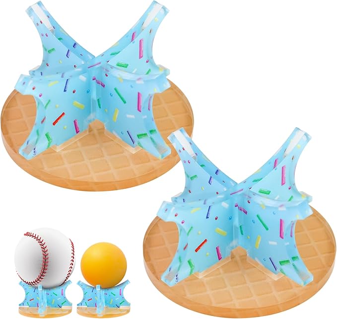 Ice Cream Baseball Holder for Balls - Novelty Baseball Display Stand for Souvenirs & Autographed Balls - Cute Desktop Baseball Case Decor for Boys Room & Kids Gifts, Single Ball Support