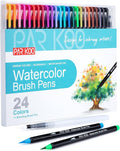 ParKoo Watercolor Brush Pens, 24 Colors Flexible Real Nylon Brush Tip Pens by Parkoo