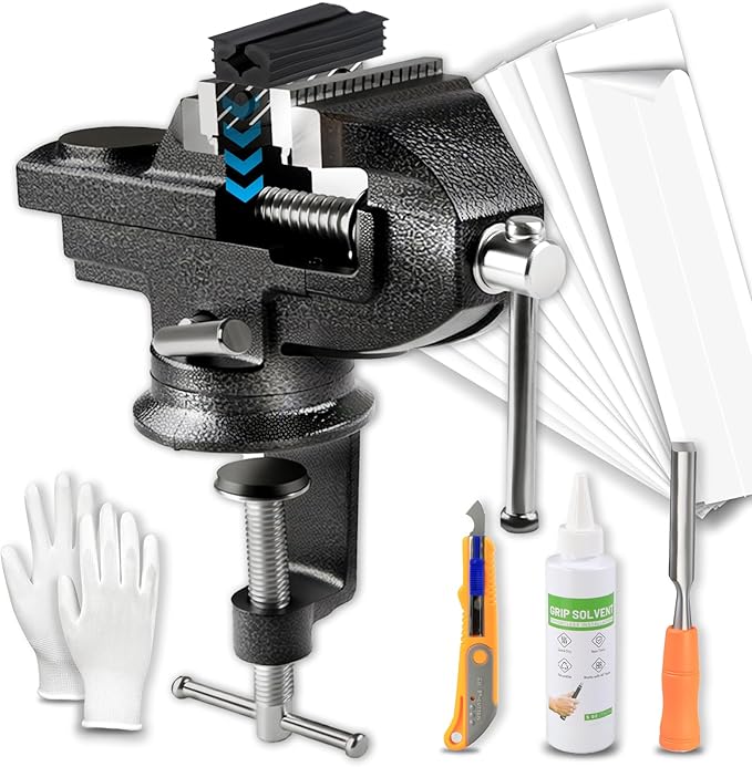 Golf Grip Regripping Kit with Solvent Complete Golf Club Grip Replacement Tool Set - Portable Table Vise, Rubber Clamp, 5 oz Solvent, Grip Tape & Hook Blade