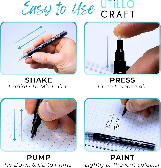 Utillo Craft White+Black Paint Pen Medium Tip Made in Japan | Bold Color+100% - Image 5