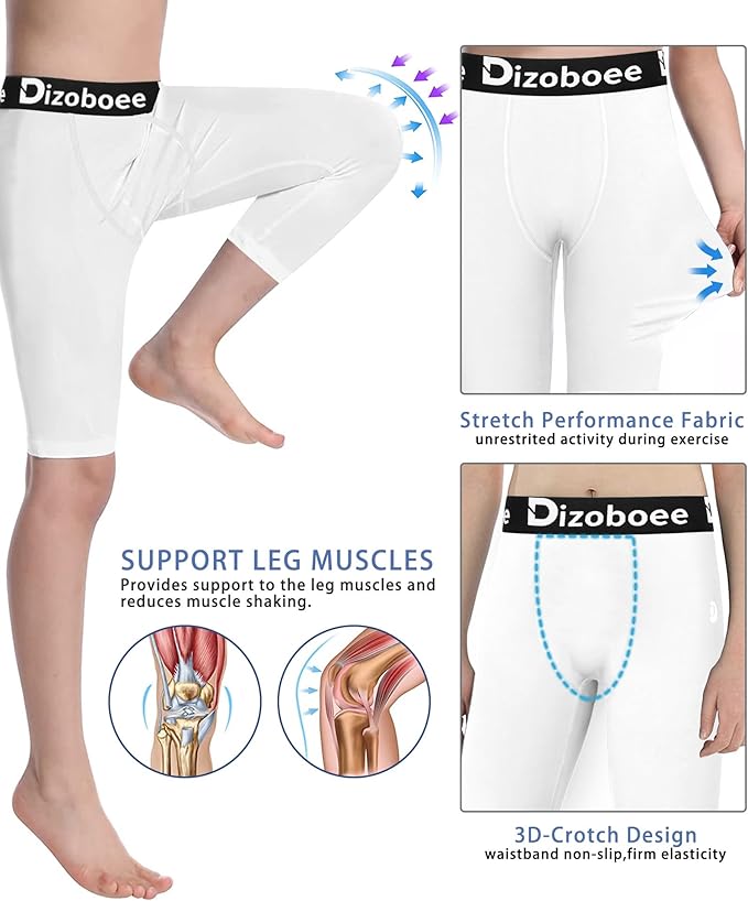 Youth Boys Compression Pants One Leg 3/4 Athletic Leggings for Sports Kids Basketball Tights Football Baseball Pants