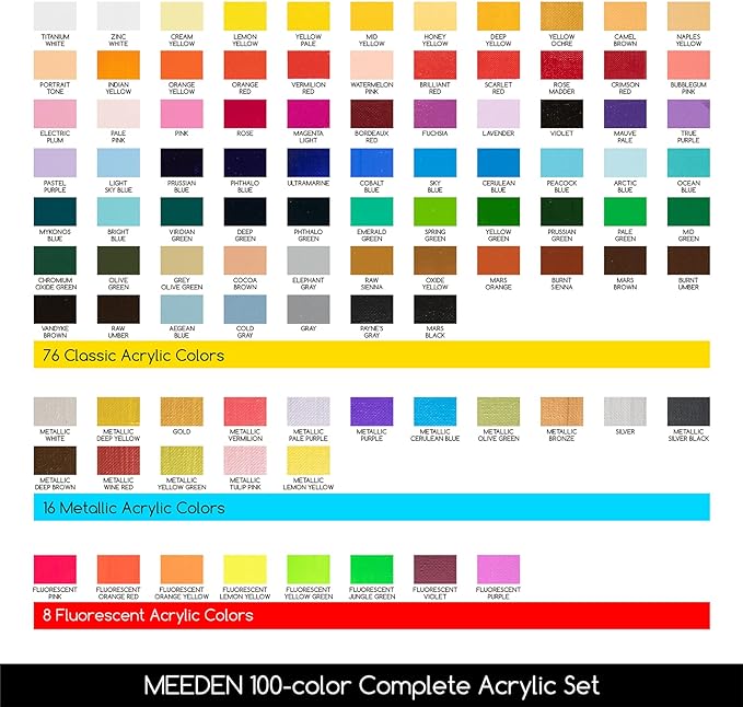 MEEDEN Heavy Body Acrylic Paint Sets, 100 Colors Art Paint Tubes, Non-toxic - Image 2