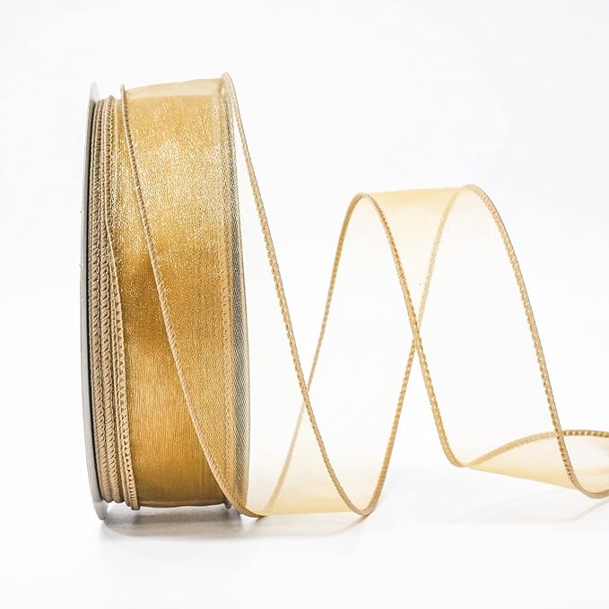 CT CRAFT LLC Sheer Organza Wired Ribbon 1.5" x 50Yards Tan - Image 2