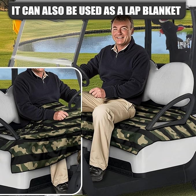 Golf Cart Seat Covers, Universal Golf Cart Seat Towel Blanket with 4 Front Pockets & Nonskid Bottom Fits for Club Car 2 Person Seats Golf Carts