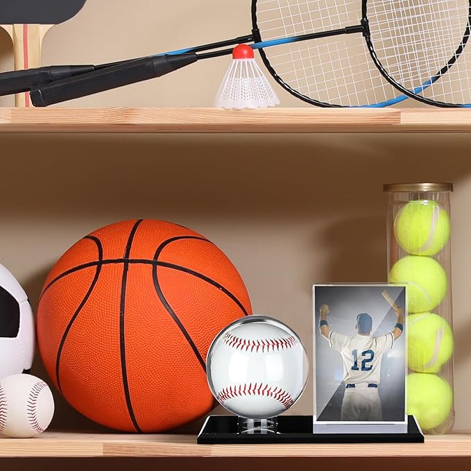 DoubleFill Acrylic Baseball Display Case for Ball and Cards Clear Base Ball Holder Ring Stand Set Centerpieces Protector Memorabilia Showcase for Official Size Baseball Tennis(Small)