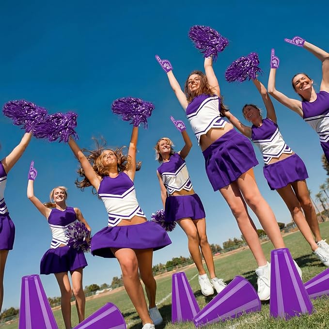 12 Set Team Spirit Accessories for Cheerleading Cheer Megaphone Pom Poms and We're #1 Fan Foam Finger Cheerleader Gifts for Sports Events Football Baseball Cheering Supplies