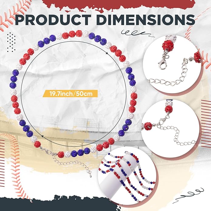 Landical 12 Pcs Bling Baseball Necklace Ice Beaded Baseball Necklace Cool Gifts Bulk for Team Players Lovers Fans