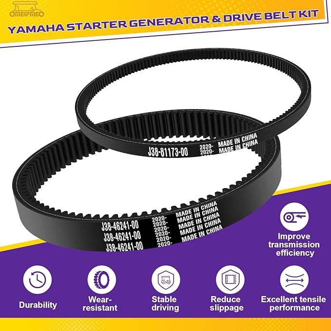 Golf Cart Drive Belt & Starter Generator Belt Kit for YAMAHA G2, G5, G8, G9, G11, G14, G16, G20, G22 and 2012-UP G29 Drive Gas 4 Cycle Golf Cart Models, OEM# J55-G6241-00 JN6-H1173-00 J55-H1173-00