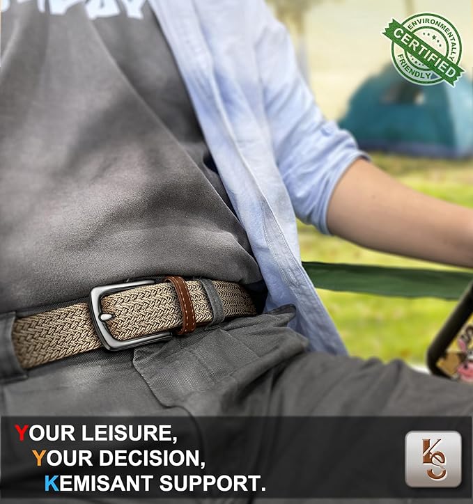 KEMISANT Men's Golf Belt 2 Pack-Braided Woven Stretch Belt for Gift Men Casual Jeans Sports Work 1 3/8"