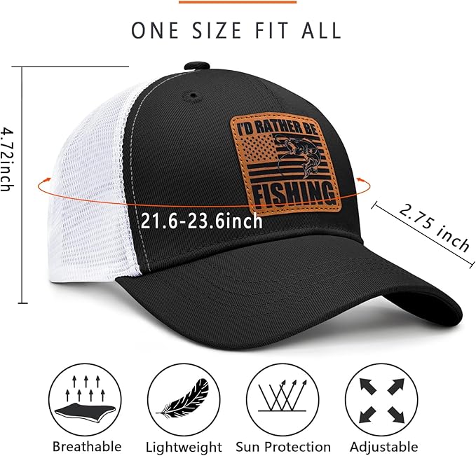 Fishing Hat Fishing Gifts for Men Bass Fish Flag Gear Accessories Stuff Trucker Hat Snapback Baseball Cap
