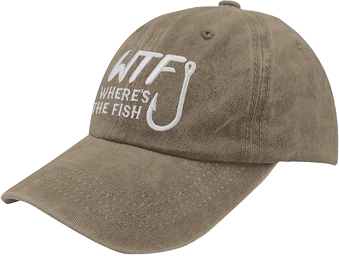 WTF Where's The Fish caps Funny Vintage Cotton Washed Baseball Caps Adjustable Low Profile Dad Hat
