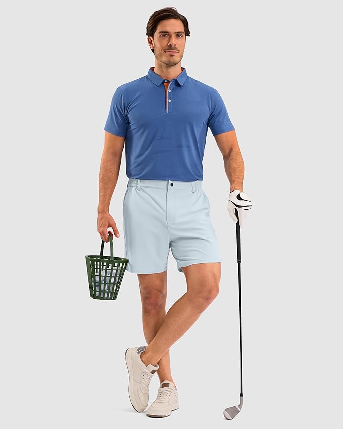 Pudolla Men's Casual Shorts 7"/9"/5" Lightweight Golf Shorts with 3 Pockets Stretch Quick Dry Comfy Work Shorts