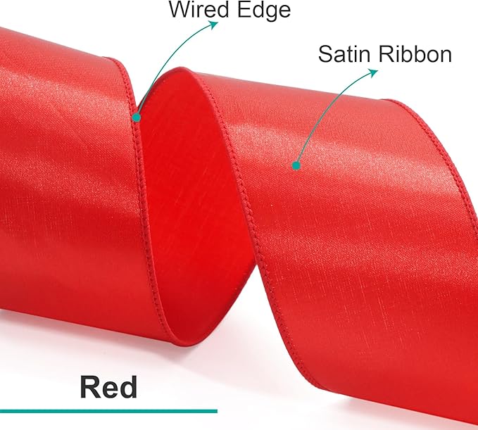 CT CRAFT LLC Satin Wired Ribbon 4 Inch x 20 Yards Red - Image 2
