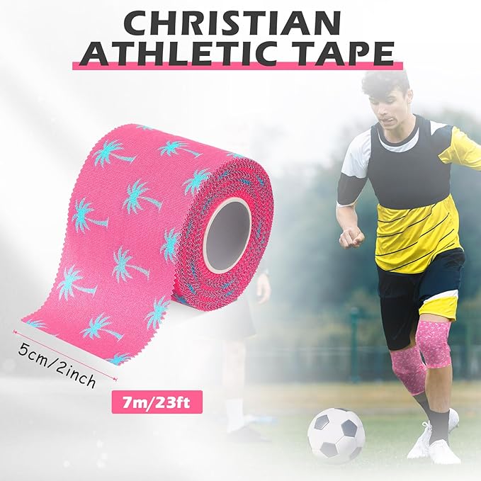 TrelaCo 1 Pcs Wrist Tape Baseball Cross Christian Athletic Tape 2in x 23ft Sports Wrap Cotton for Football Hockey Soccer Baseball Fingers Ankles Wrist Injury Wrap (Coconut Tree,Pink)
