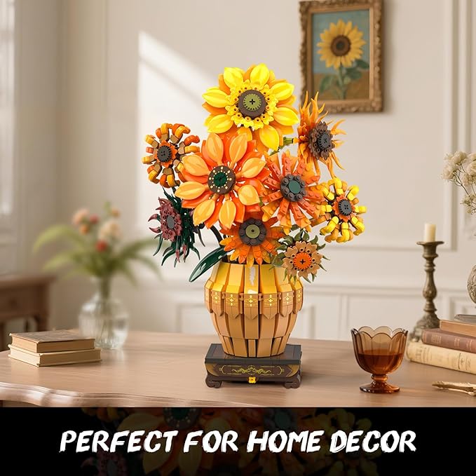 Sunflower Building Set with Lights Vase Base, Flowers Botanical Collection - Image 9
