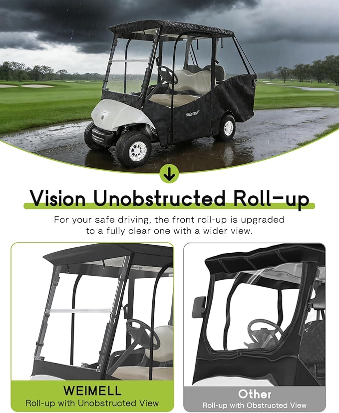 4 Passenger Golf Cart Enclosure for Yamaha G29 Drive 2 Short Roof 2+2 4-Seater Waterproof Windproof Driving Rain Cover 4-Sided Clear Windows Roll-up Door Black