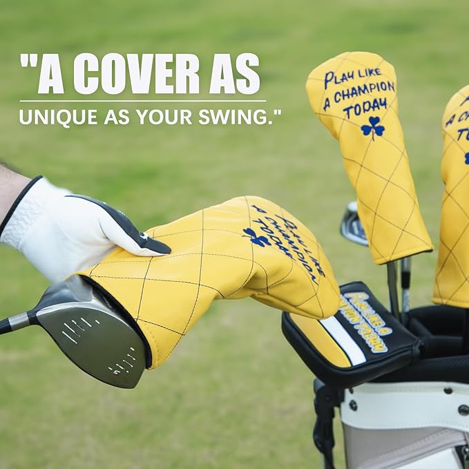 Golf Headcovers Play Like A Champion Today Golf Club Head Covers Advanced Embroidery Premium Leather Driver Headcovers Fairway Wood Covers Hybrid Cover Golf Mallet Putter Cover for DF3 OZ1