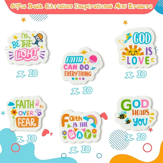 60Pcs Christian Inspirational Mini Eraser Back to School Inspirational Faith - Image 2