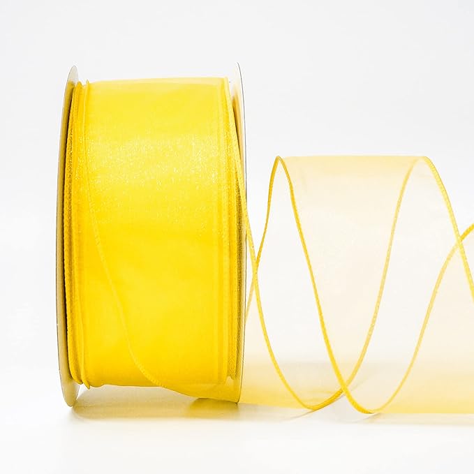 CT CRAFT LLC Sheer Organza Wired Ribbon 2.5" x 50Yards Yellow - Image 2