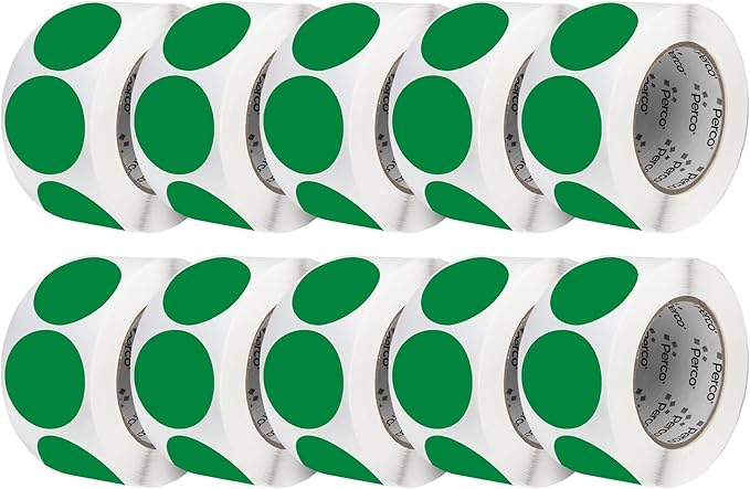Perco Green 3-Inch Perforated Circle Dot Sticker Labels — 10 Rolls, 000 Round by Perco