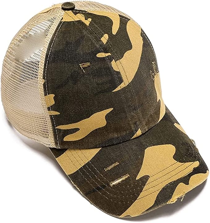 Criss Cross Hat Washed Distressed Baseball Cap Ponytail Hat High Messy Bun Ponycap for Women