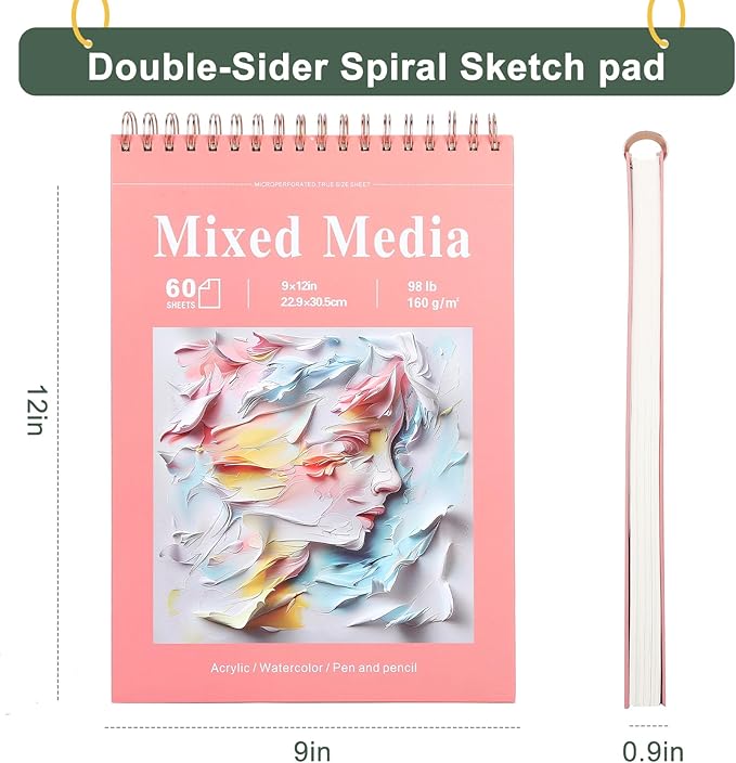 Ddaowanx Mixed Media Sketchbook, 9x12 inches Sketch Pad 60 Sheets Heavyweight - Image 2