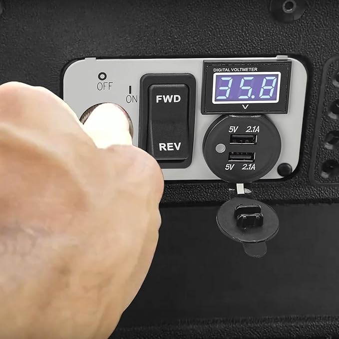 briidea 3 in 1 Multifunctional Integrated Panel with DC 12V-90V 4.2A Dual USB Charger Sockets, LED Wide Range Voltmeter & Forward Reverse Switch, Golf Cart Accessories for EZGO TXT, PDS & Medalist
