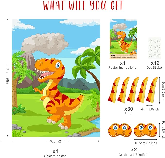 ASTARON Pin The Tail on The Dinosaur Party Game - Image 2