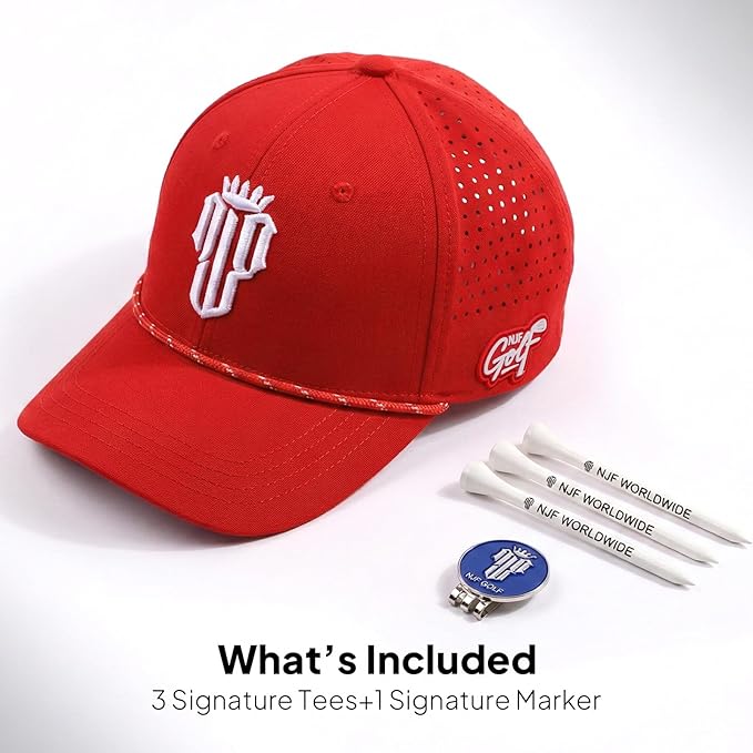 NJF Golf Hat Men - Breathable Mens Golf Hats, Adjustable Rope Hook and Loop Style Cap, Convenient Cap with Tee Holder