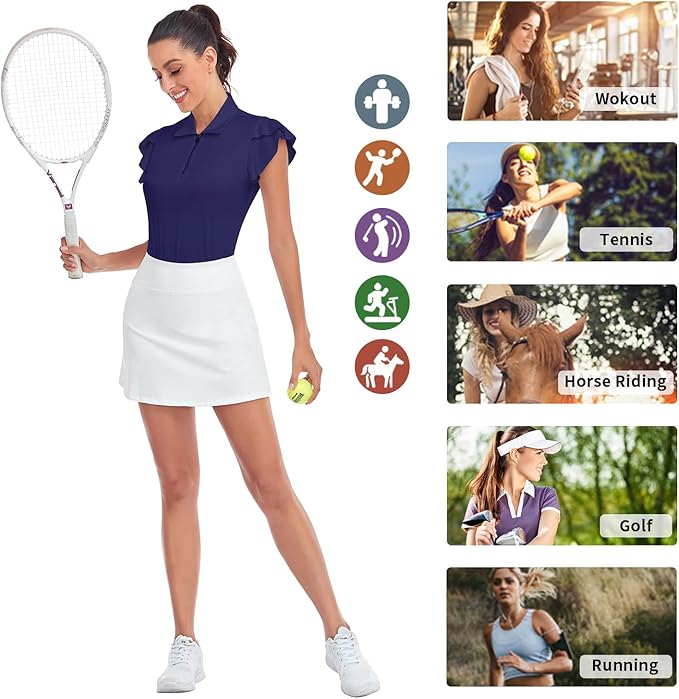 Soneven Womens Petal Sleeve Golf Shirts Moisture Wicking Lady Golf Apparel Print Tennis Sport T Shirt
