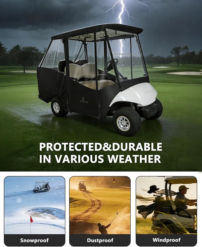 Golf Cart Enclosure 4 Passenger,Golf Cart Cover for Yamaha G29/Drive2 Short Roof 2+2 Seater,Waterproof 600D Oxford Rain Cover,Roll Up 4-Sided Clear Windows&Door