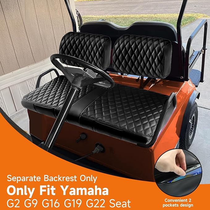 Yamaha G2 G8 G9 G11 G14 G16 G19 G20 G22 Seat Covers,Front Golf Cart Black Seat Cover Enhanced/Comfortable/Breathable Vinyl Leather for Golf Cart Yamaha Separate Backrest,2 Convenient Pockets