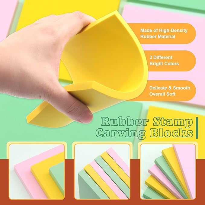Keadic 12Pcs Soft Rubber Carving Blocks Kit, Comes - Image 4