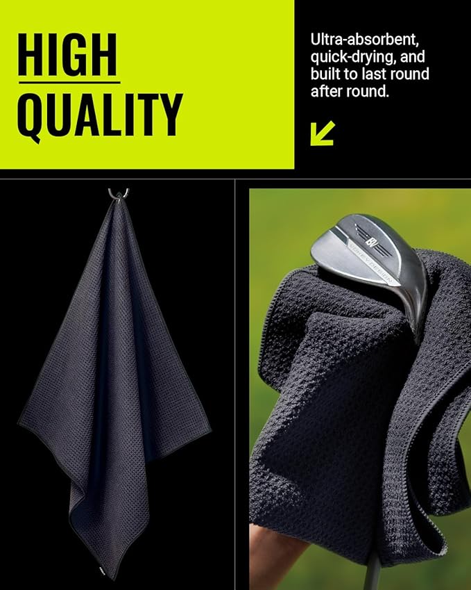 Legato MAG-iT Magnetic Golf Towel with Built-in Groove Cleaner & Sharpener – N52SH Ultra-Strong Magnet, Waffle Microfiber, Carabiner Included – Golf Bag Accessory – Black