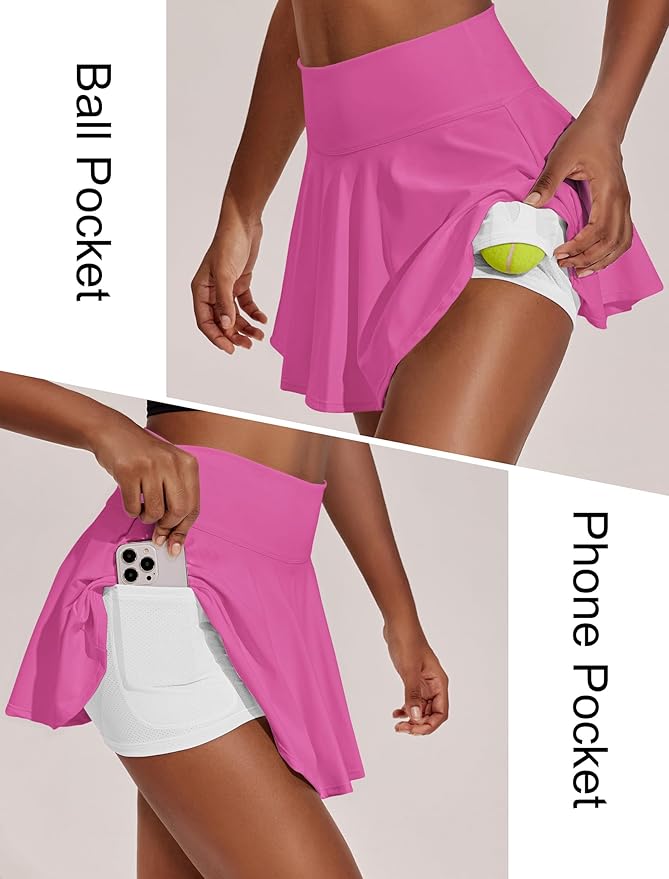 PINSPARK Womens Tennis Skirt Pleated Athletic Skirts with Pockets Shorts High Waisted Golf Skort for Workout Pickleball